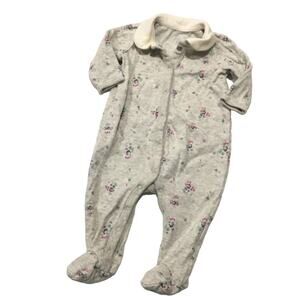 Baby Gap Baby Girl Footies sz 0-3 m gray floral design peter pan collar